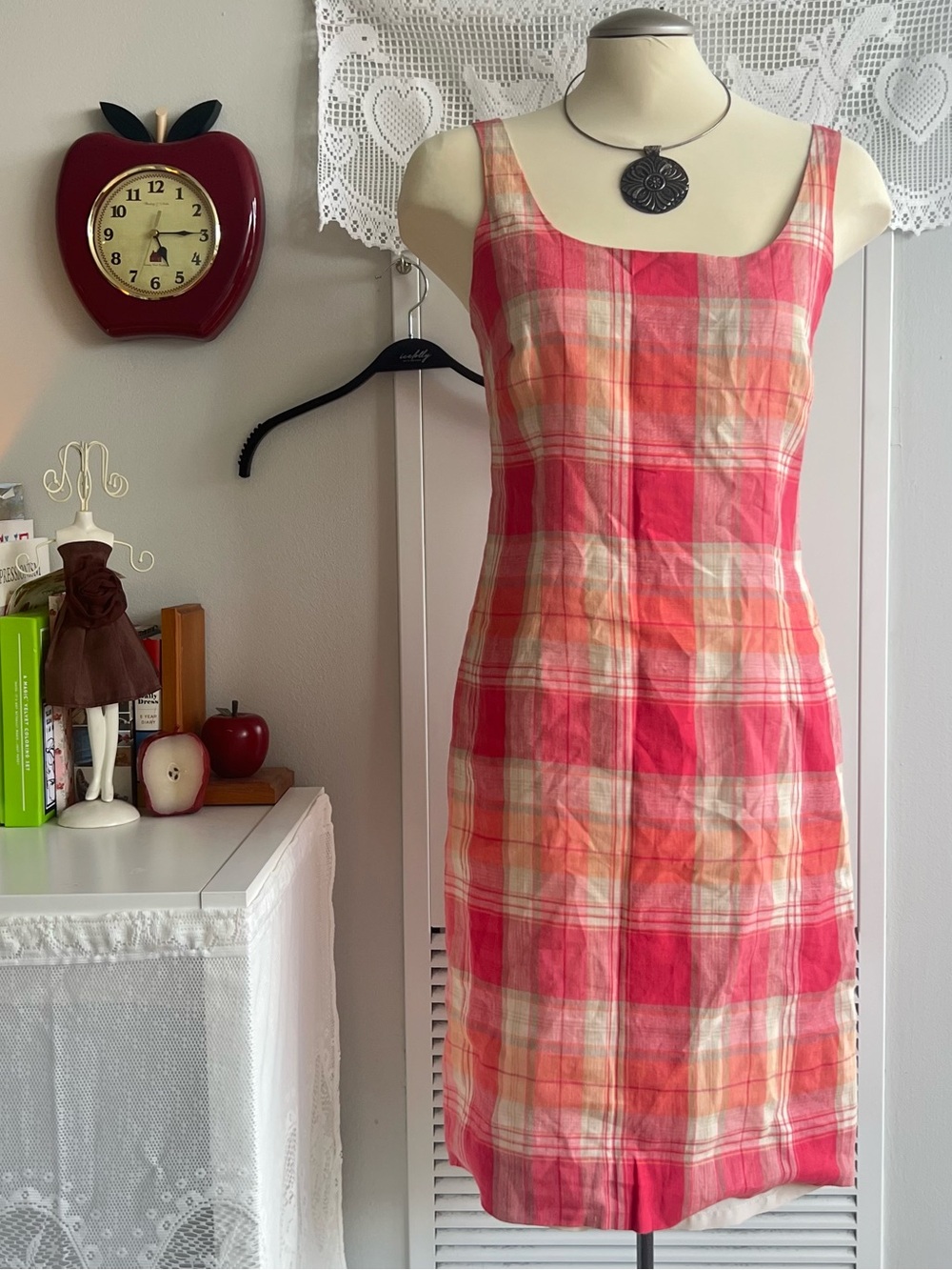 Vintage Jones New York linen pink plaid midi dress - Picture 2 of 10